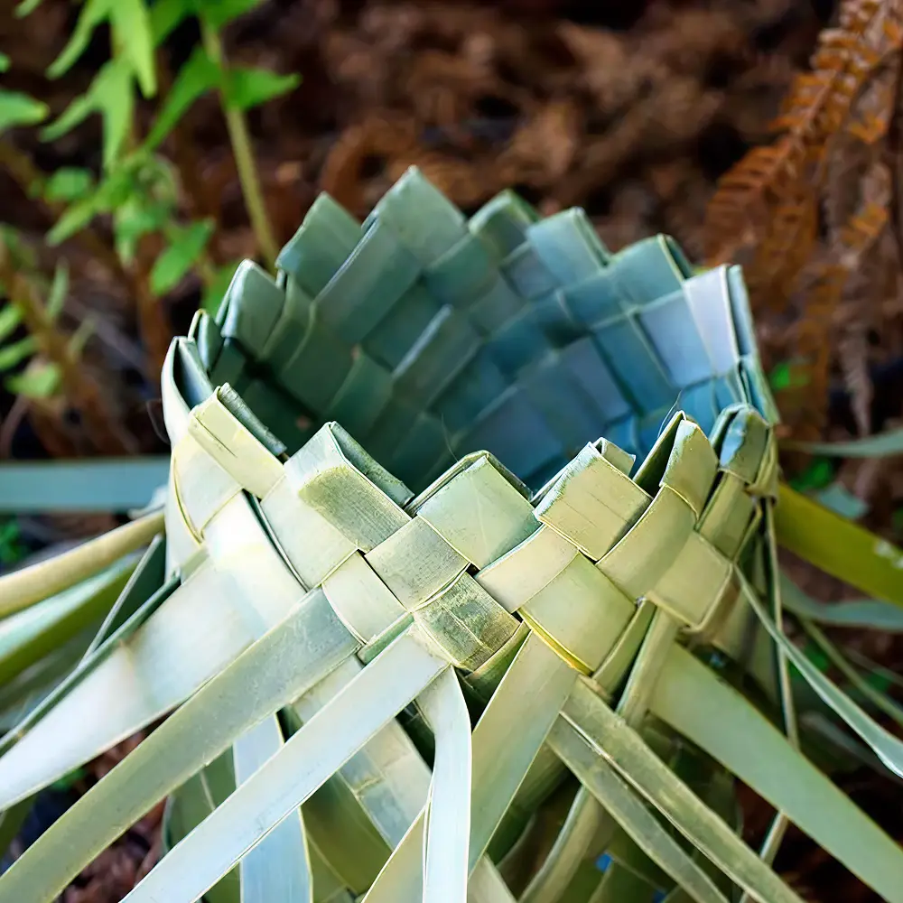 Handcrafted Māori flax art showcasing traditional weaving techniques.